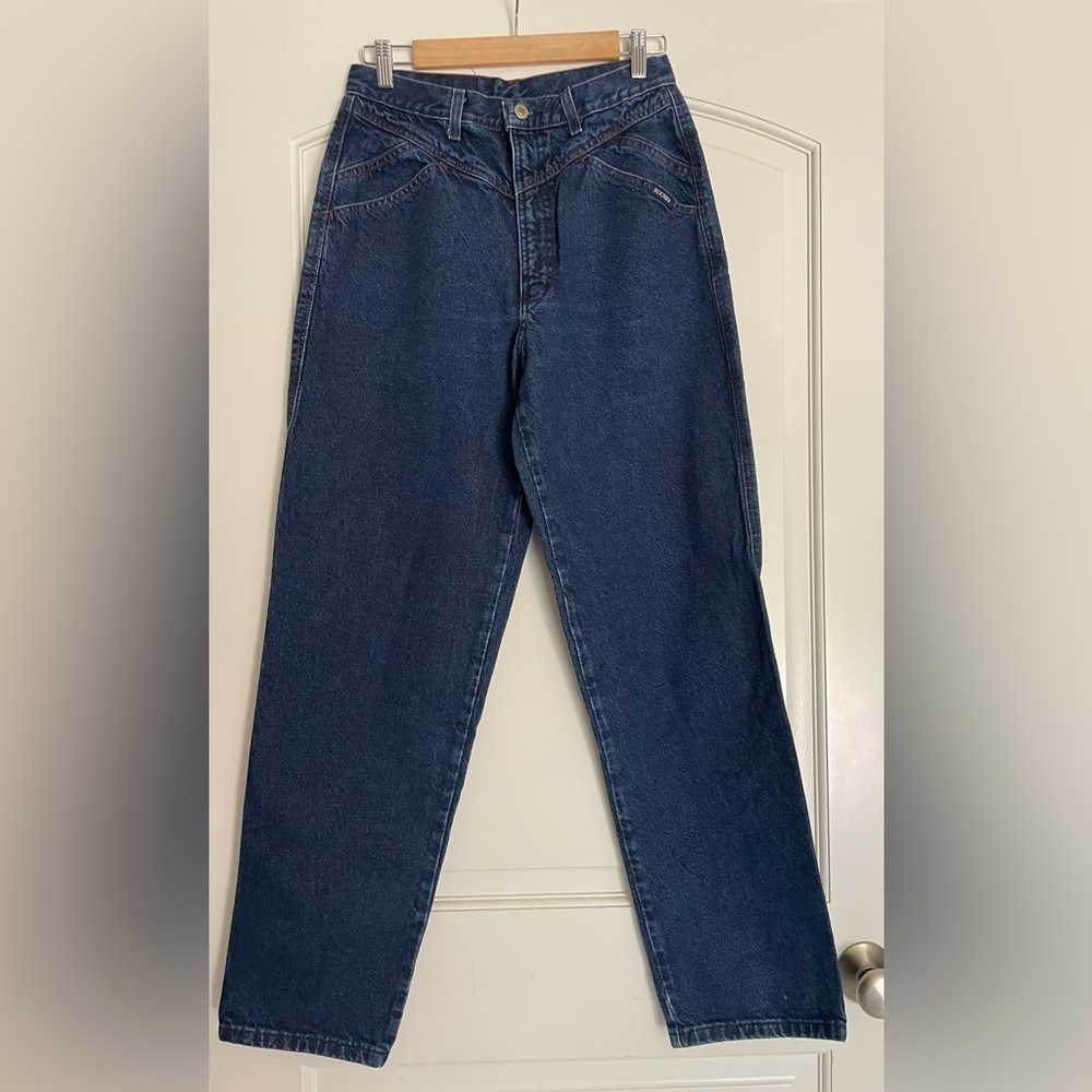 Rockies Vintage High Rise Straight Jeans Blue Dark Wash Denim 100% Cotton